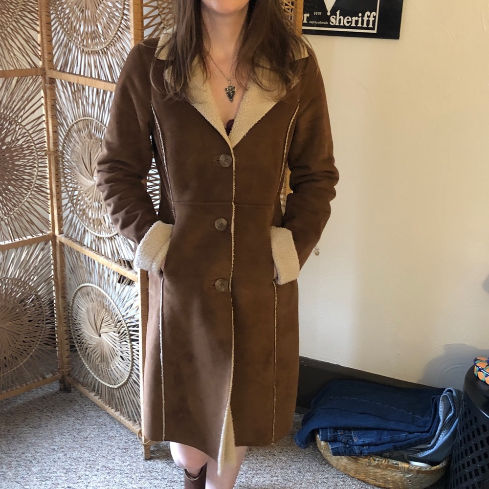 Old Navy LONG small faux suede Sherpa lined coat